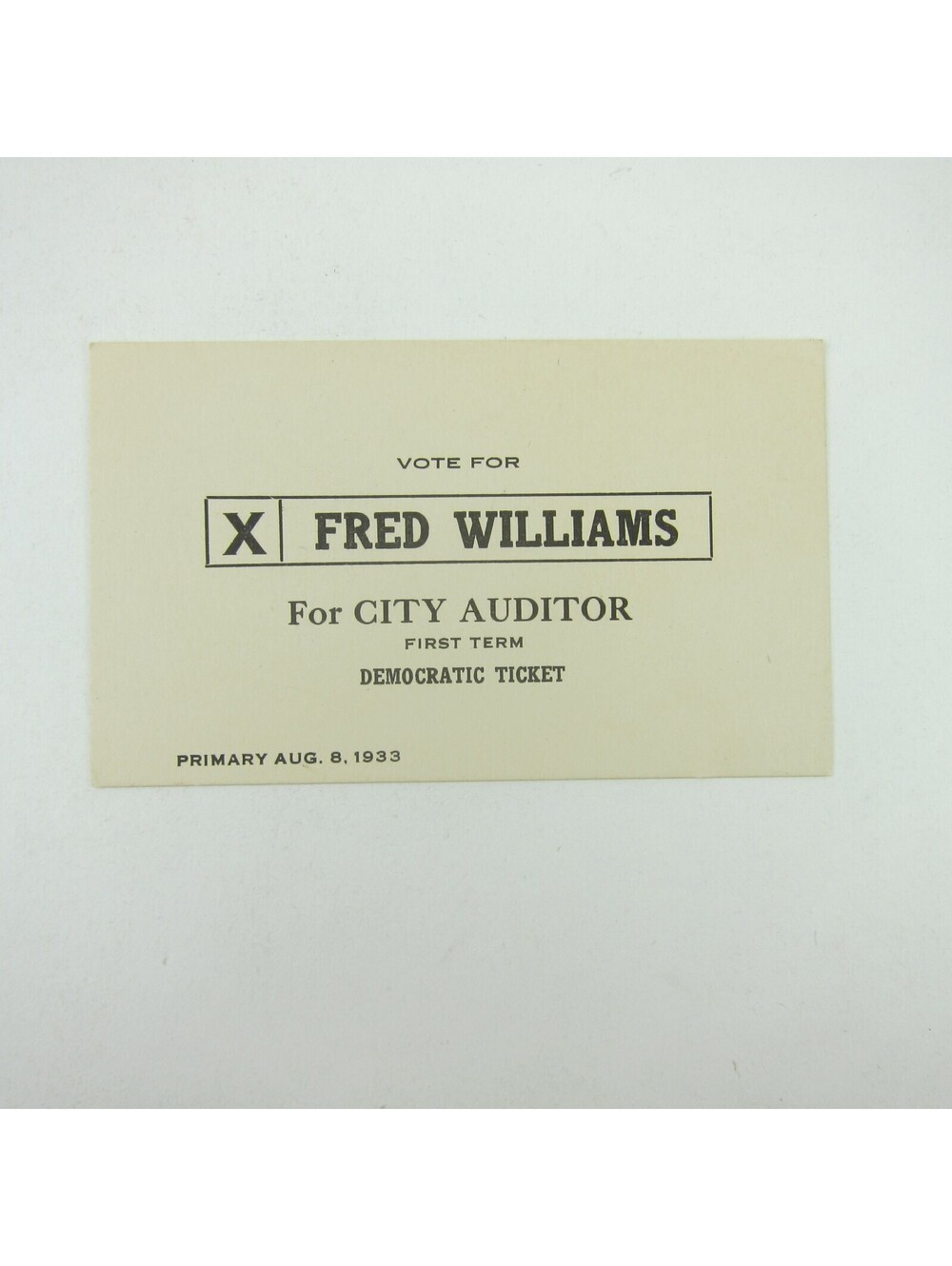 Political Campaign Election Card Greenville Ohio Fred Williams City Auditor 1933